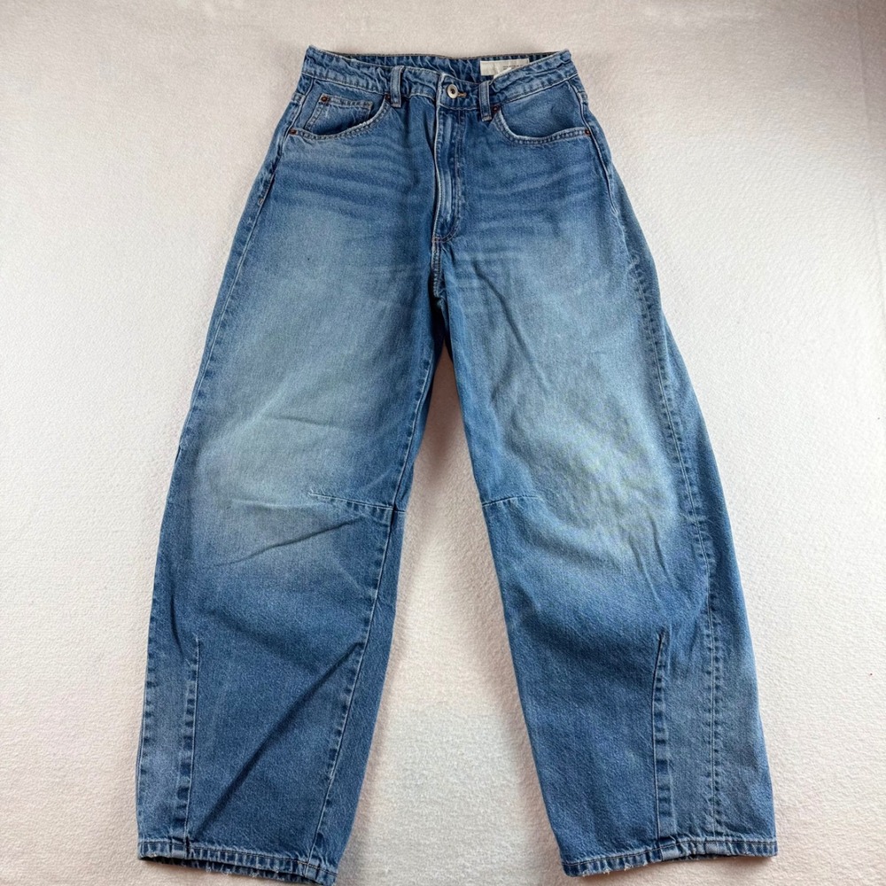 Zara Womens High Rise Barrel Leg Jeans Medium Wash Blue Size 2 US 34 EUR